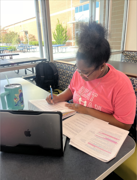 Da'Ranesha Boyd (12) uses her MacBook to research for school asignments.